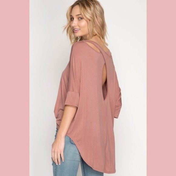 Half Sleeve High Low Top Cutout Back - Picture 4 of 13